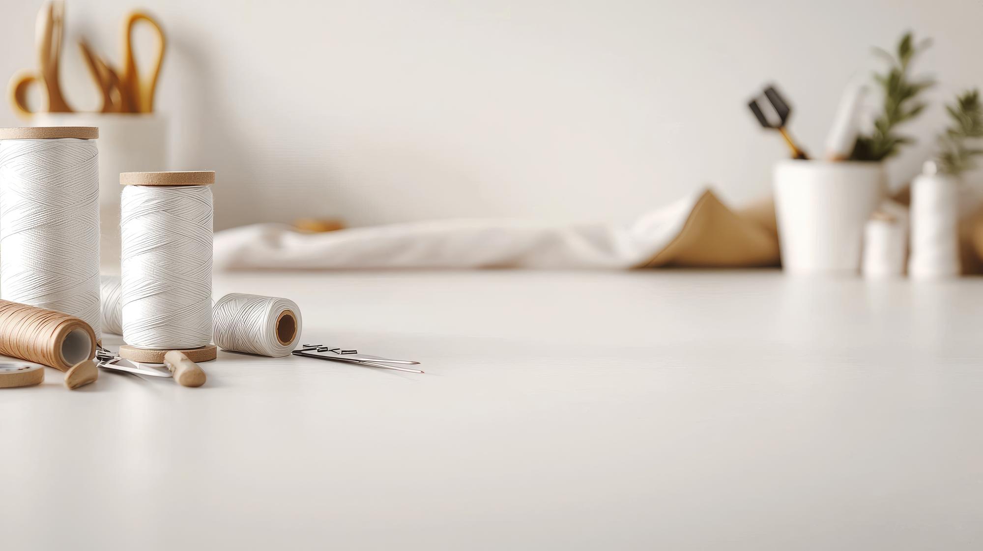 Studijos darbinė erdvė su siuvinėjimo priemonėmis